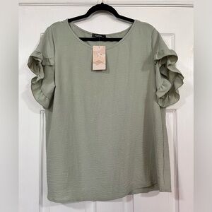 Fashion Womans Blouse Casual Round Neck T-Shirt with Ruffled Short Sleeves